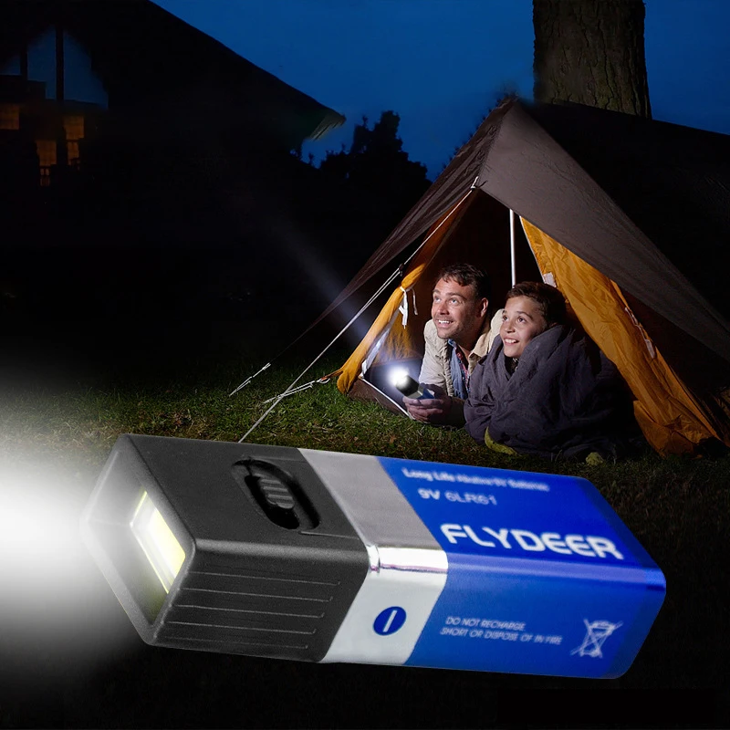 9V Battery Flashlight 9V Mini LED Key Light 6F22 Battery COB Outdoor Lighting Work Light 1pc Not Included