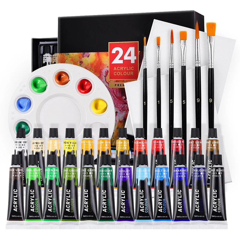 Acrylic Paint Set With Brush 12 24 Colors 12Ml For Fabrics Painting Clothing Pigments Art Supplies Professional Artist Painting