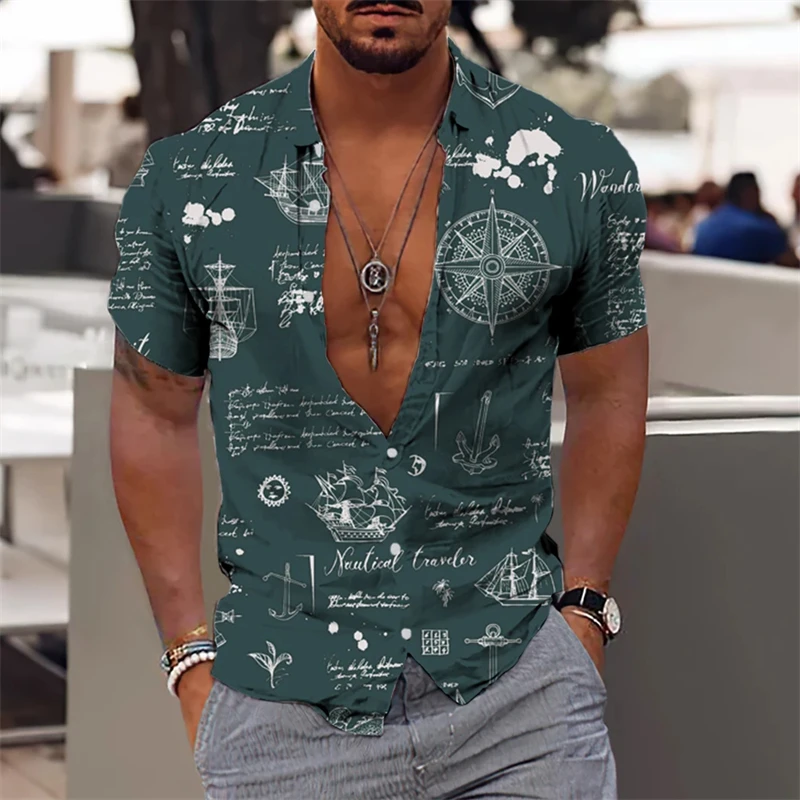 thumbnail image 1 of Camisa con estampado étnico para hombre, camisas de verano con solapa, camisetas de manga corta con gráficos a cuadros para hombre, camisetas de hip-hop de calle de gran tamaño 2024, 1 of 5