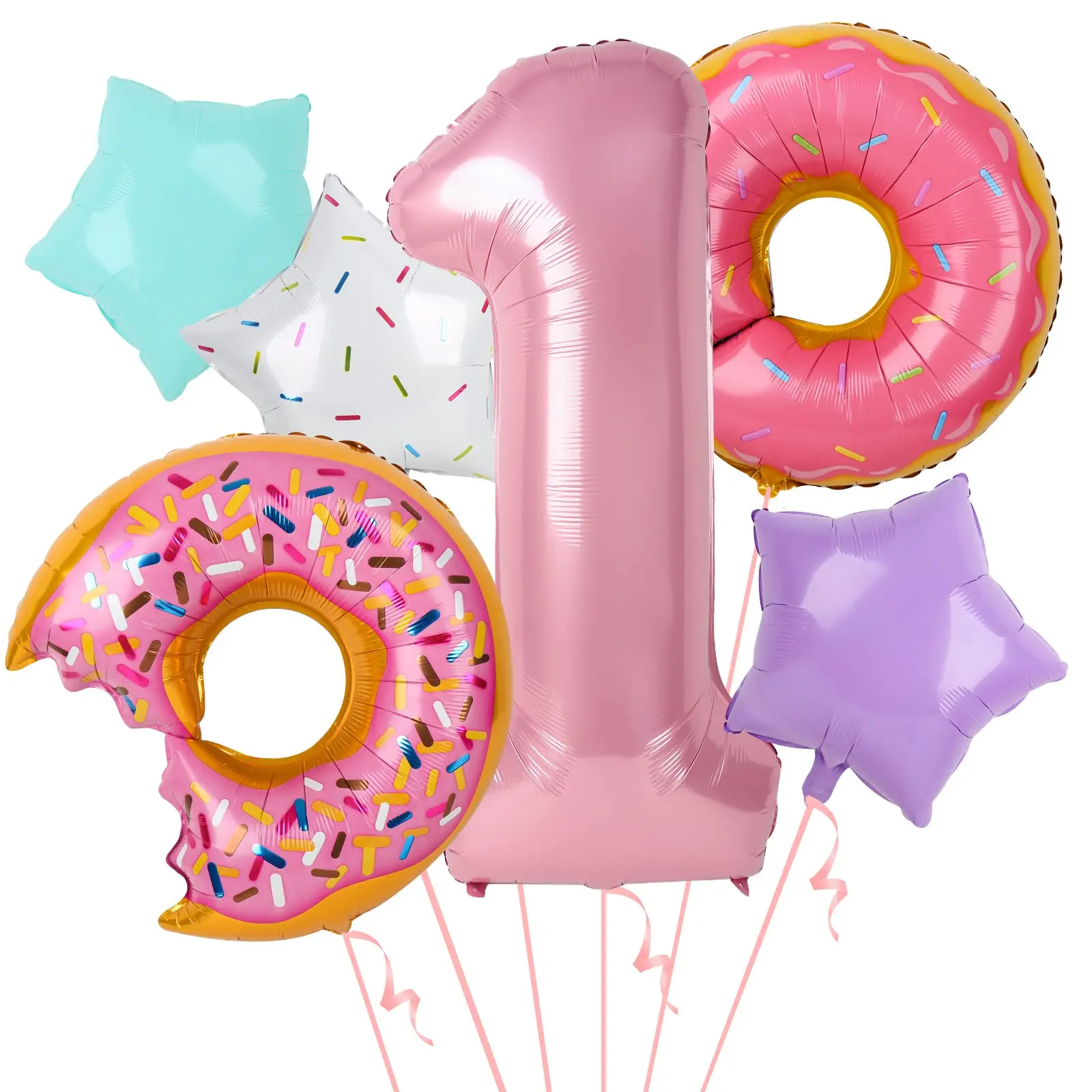 

Donut Balloons Bouquet 40” Pink One Year Old Balloon Set First Birthday Sweet Party Decorations Supplies for Girls