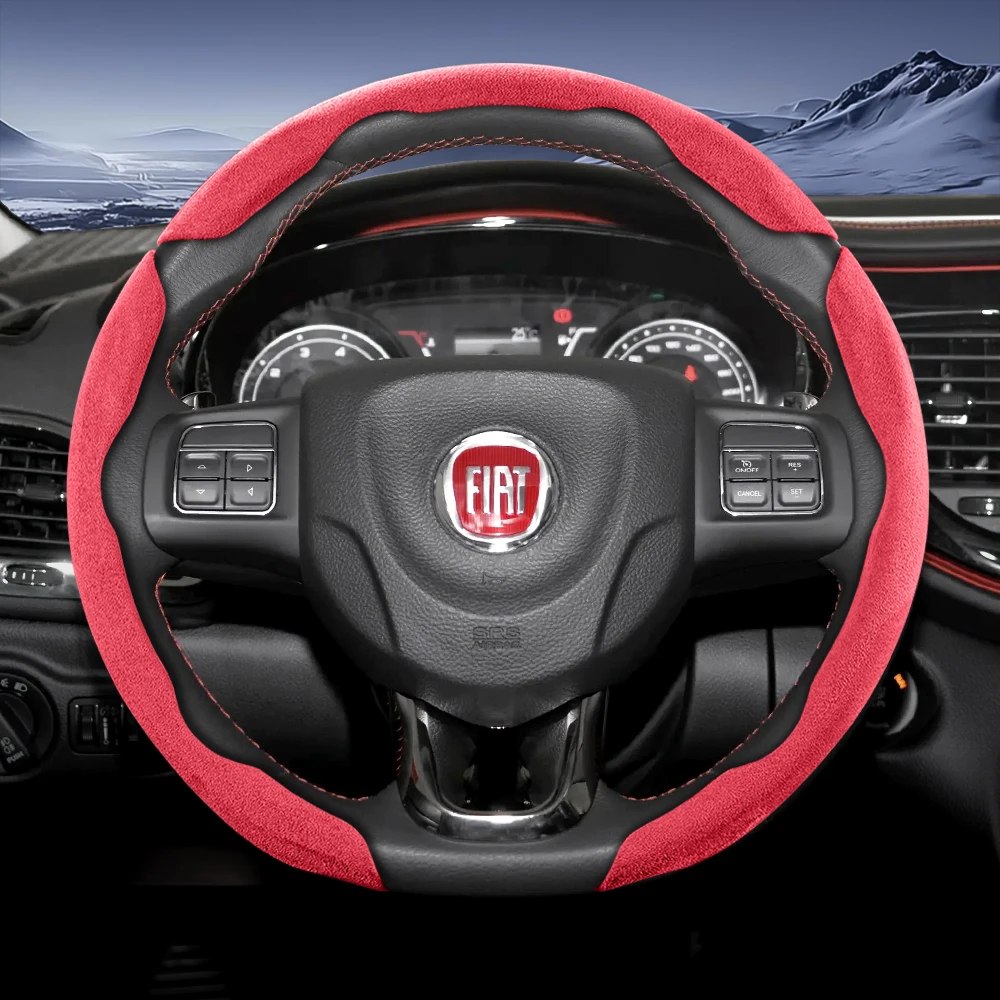 Fiat Sports Suede Steering Wheel Cover, Split Snap-On, Non-Slip and Durable