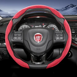 Fiat Sports Suede Steering Wheel Cover, Split Snap - On, Non - Slip and Durable (Red 3 - Piece Set)