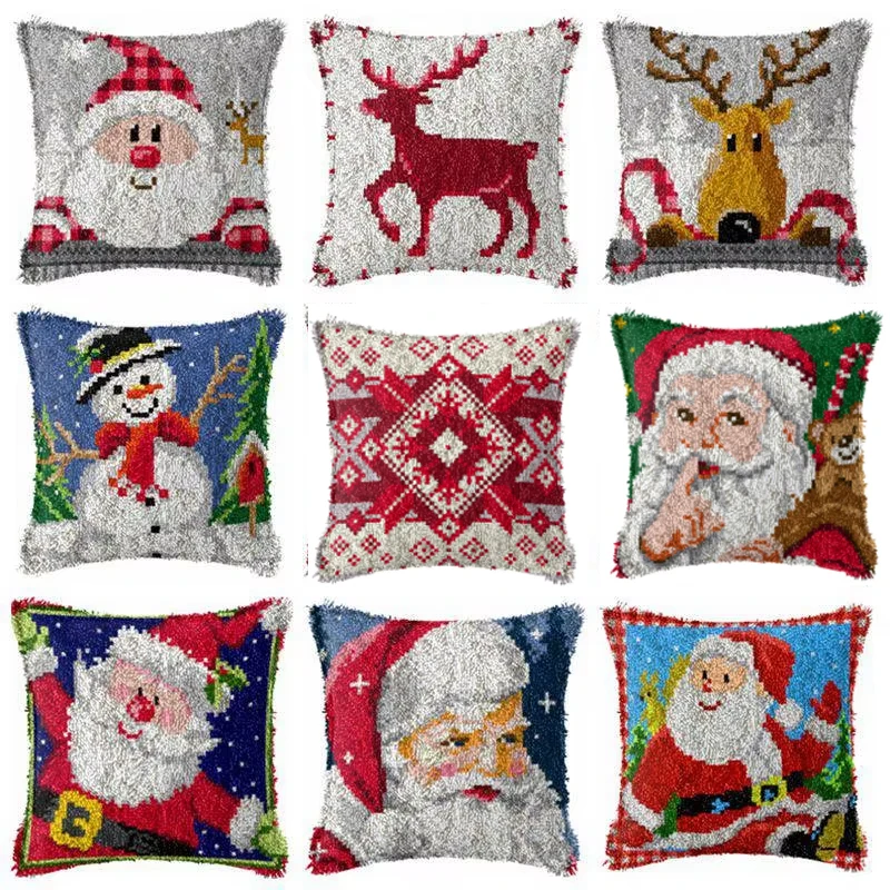 Snowman Elk Christmas Latch Hook Kits Smyrna Pillowcase Knot Pillow Package Latch Hook Kit Set For Needlework Embroidery Cushion craft supplies