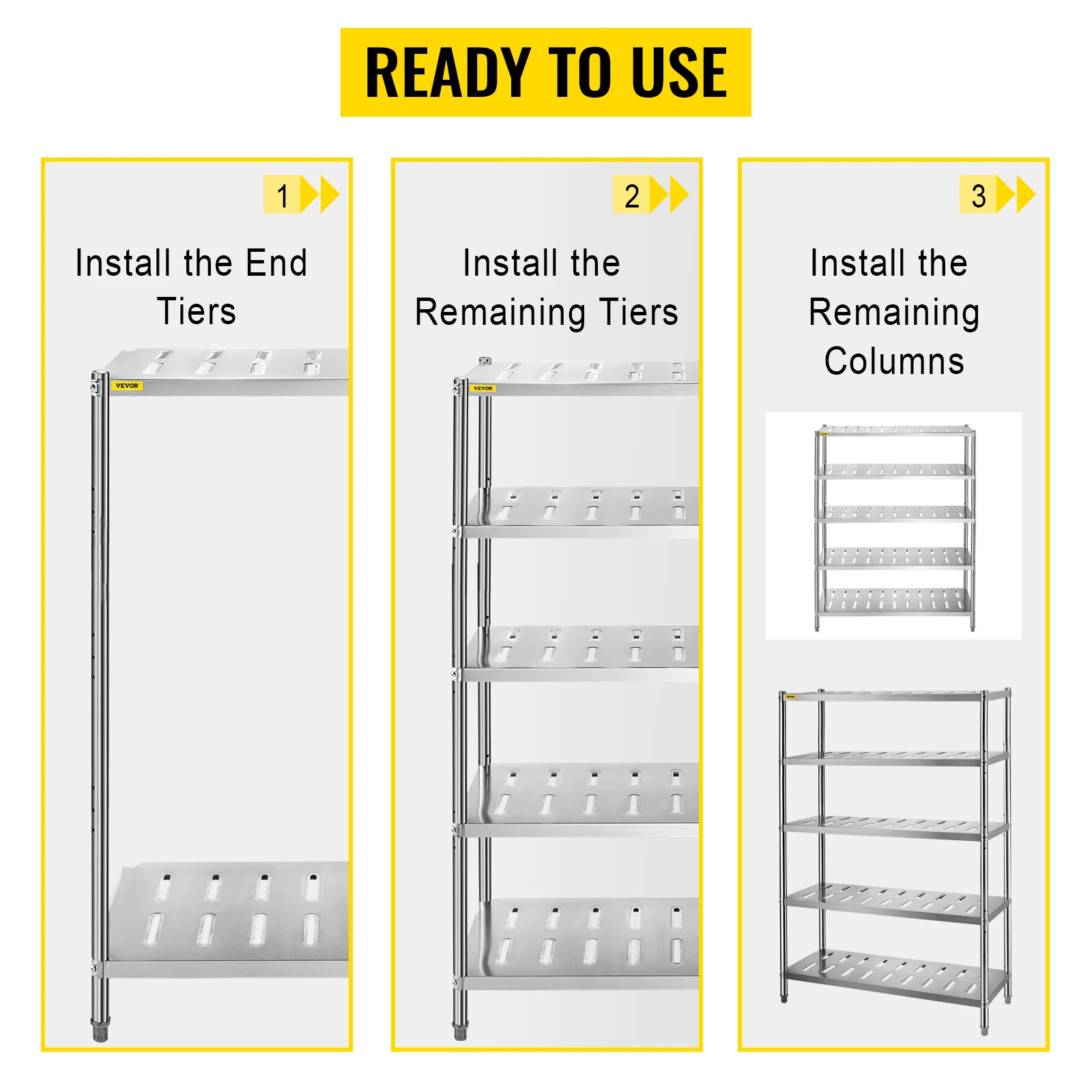 SucceBuy 4/5 Tier Storage Shelf Storage Shelving Unit Stainless Steel Garage Shelf with Adjustable Height and Vent Holes