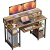 Computer Desk with Keyboard Tray, 47 Inch Office Monitor Stand and Storage Shelves, Music Studio Workstation, Work Table 1