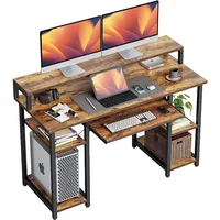 Computer Desk with Keyboard Tray, 47 Inch Office Monitor Stand and Storage Shelves, Music Studio Workstation, Work Table 1