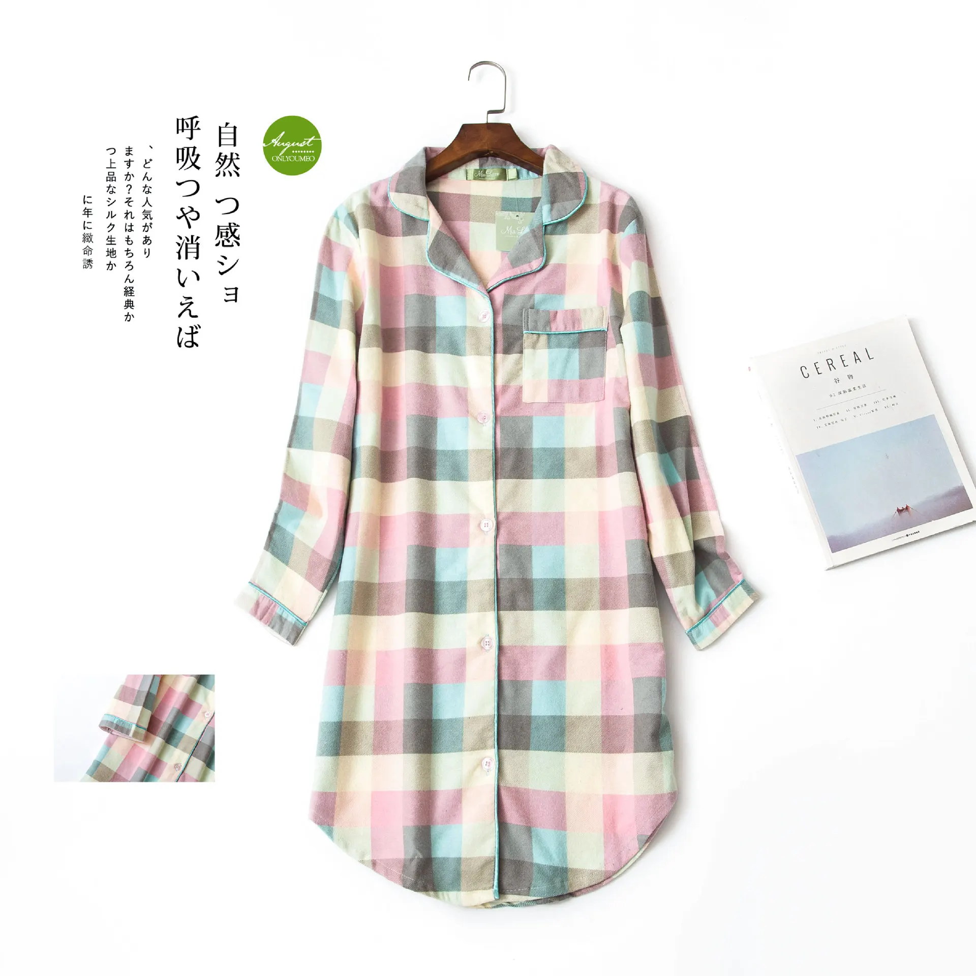 Winter 100% Brushed cotton nightshirts women nightgowns sleepwear fashion plaid Plus size sleepdress night dress nightwear