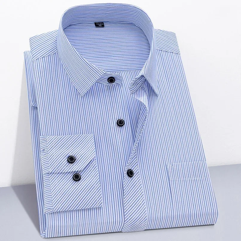 Men Branded Cotton Shirts Long Sleeve Striped Shirt Business Casual Red Gray Blue Orange New Regular Fit dress shirts men casual shirts