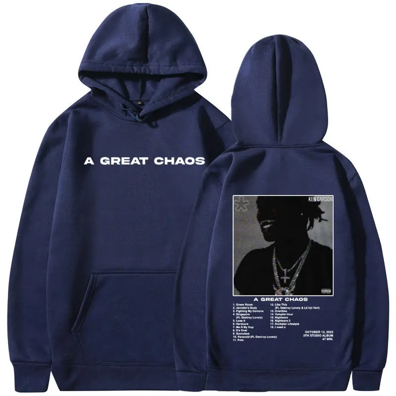 thumbnail image 1 of Sudadera con capucha para hombre y mujer, suéter holgado informal de gran tamaño, estilo Harajuku, con diseño de rapero Ken Carson A Great Chaos Album, 1 of 4