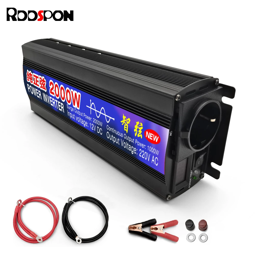 Rddspon Inverter 12V 220V Onda Sinusoidale Pura 24V 48V Inverter Solare Per Auto 1000W 1600W 2000W Trasformatore Power Bank Eu Plug Inverter