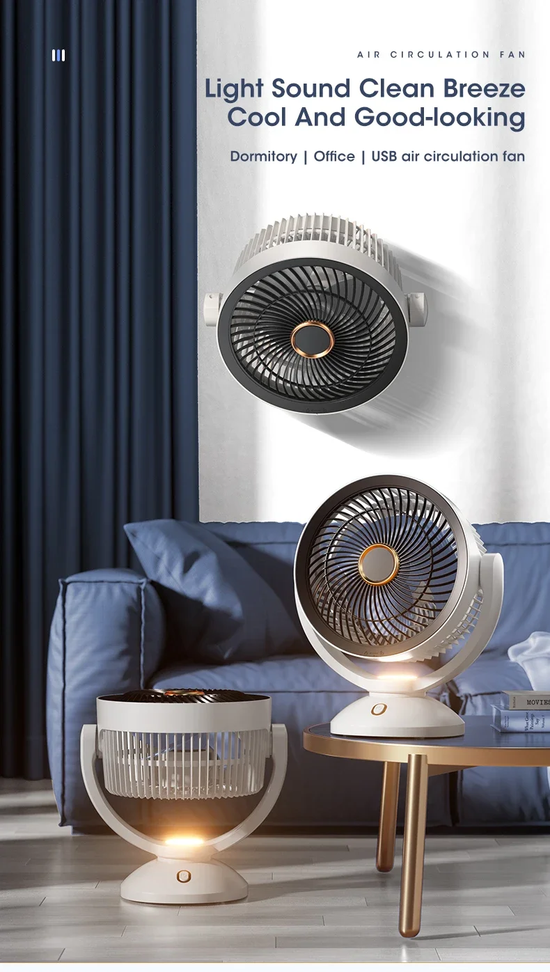 Description Picture 4 of itemUSB Air Circulation Electric Fan 360 Degree Rotation Non Rechargeable Table Desktop Portable Wall Mounted with Light for Home