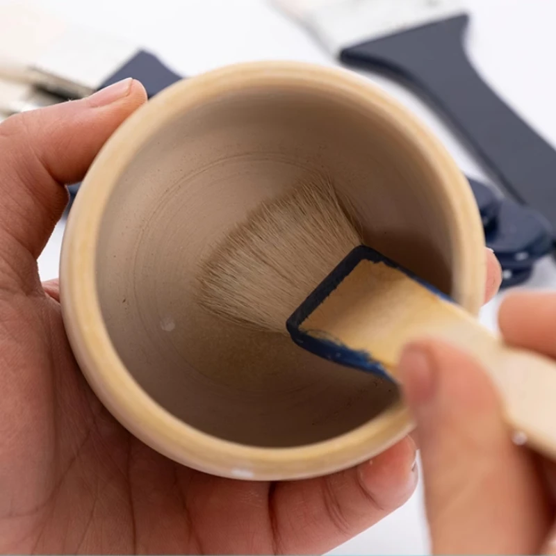 도자기 페인팅 울 브러시, 긴 나무 손잡이, DIY 도자기, 보습 먼지 쓸기 유약, 부드러운 강모 도자기 도구