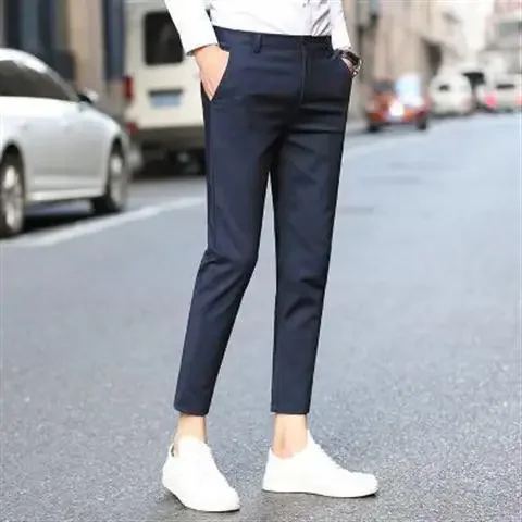 thumbnail image 1 of Pantalones de verano para hombre de corte ajustado y elástico de sastrería social Pantalones de traje masculino de alta calidad con corte entallado y elástico 9", 1 of 5