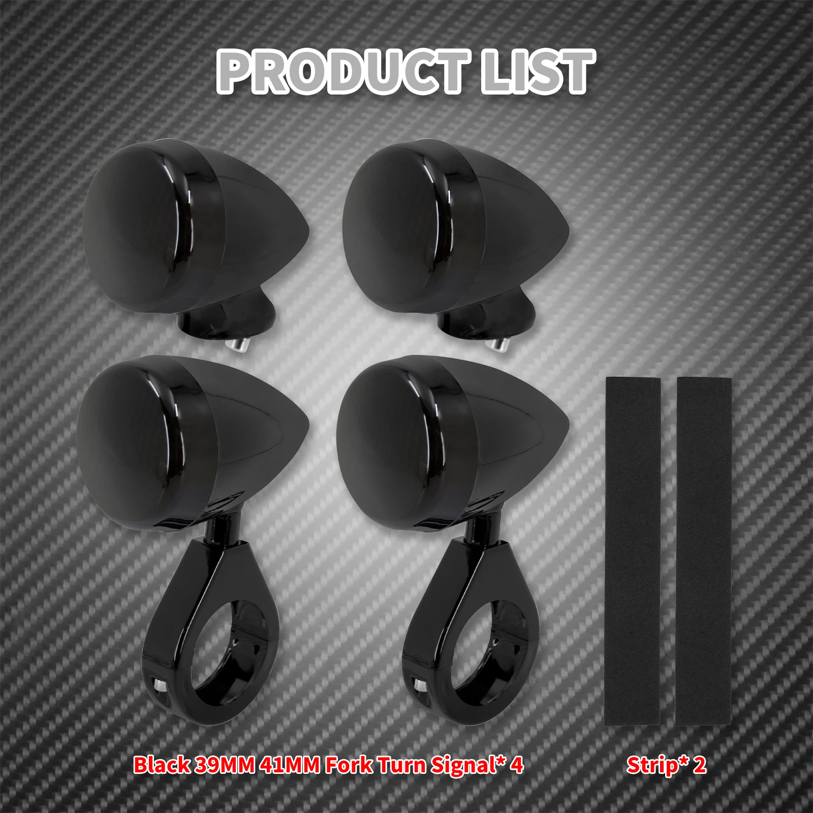 Riloer 4 Pezzi Indicatori Di Direzione A LED Per Moto, Morsetti Forcella Anteriori E Posteriori Con Doppia Funzione, Nero, 41mm - 4