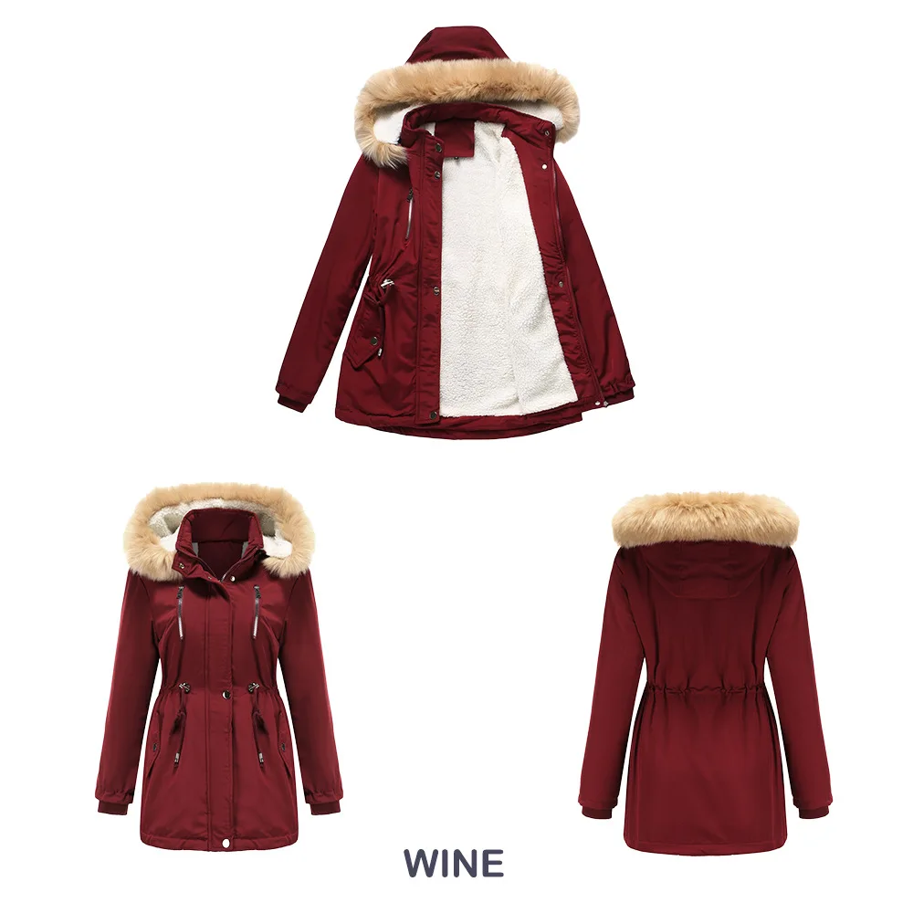 Lamb fleece Women's Winter Down Jacket Coat Parkas Detachable Cap Fur Hooded Woman Clothes Padded Puffer Jacket Outerwear HWY274