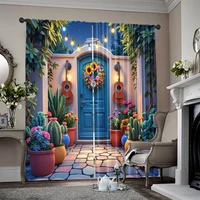 2pcs, spring summer Curtains Mexican Cactus Garden Prints Light Filtering Curtains Durable 100% Polyester Fabric Art Deco 1