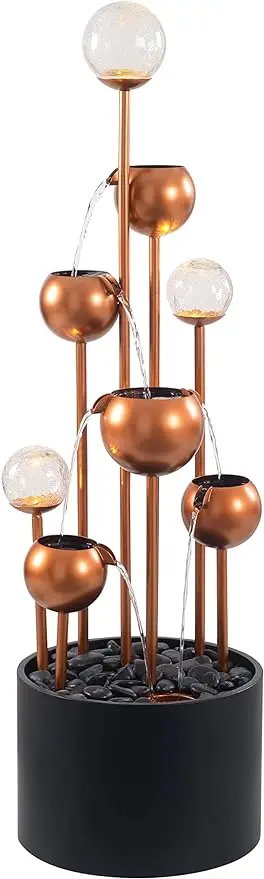 50091COPBL Icarus Outdoor Water Fountain with LED Lighting, Matte Copper & Black