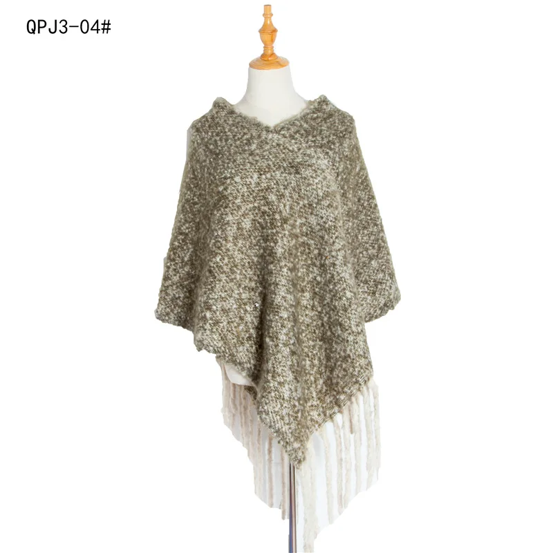 

Spring Autumn Loop Yarn Women's Solid Shawl Thick Tassel Warm Fashion Street Travel Pullover Poncho Lady Capes Cloaks