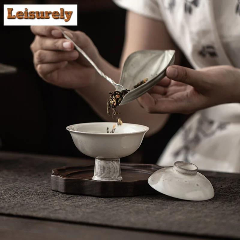 60ml Ink Painting High Foot Gaiwan Handmade Tea Tureen Tea Bowl With Lid Kit Tea Maker Cover Bowl Tea Set Gift With 60ml Teacup