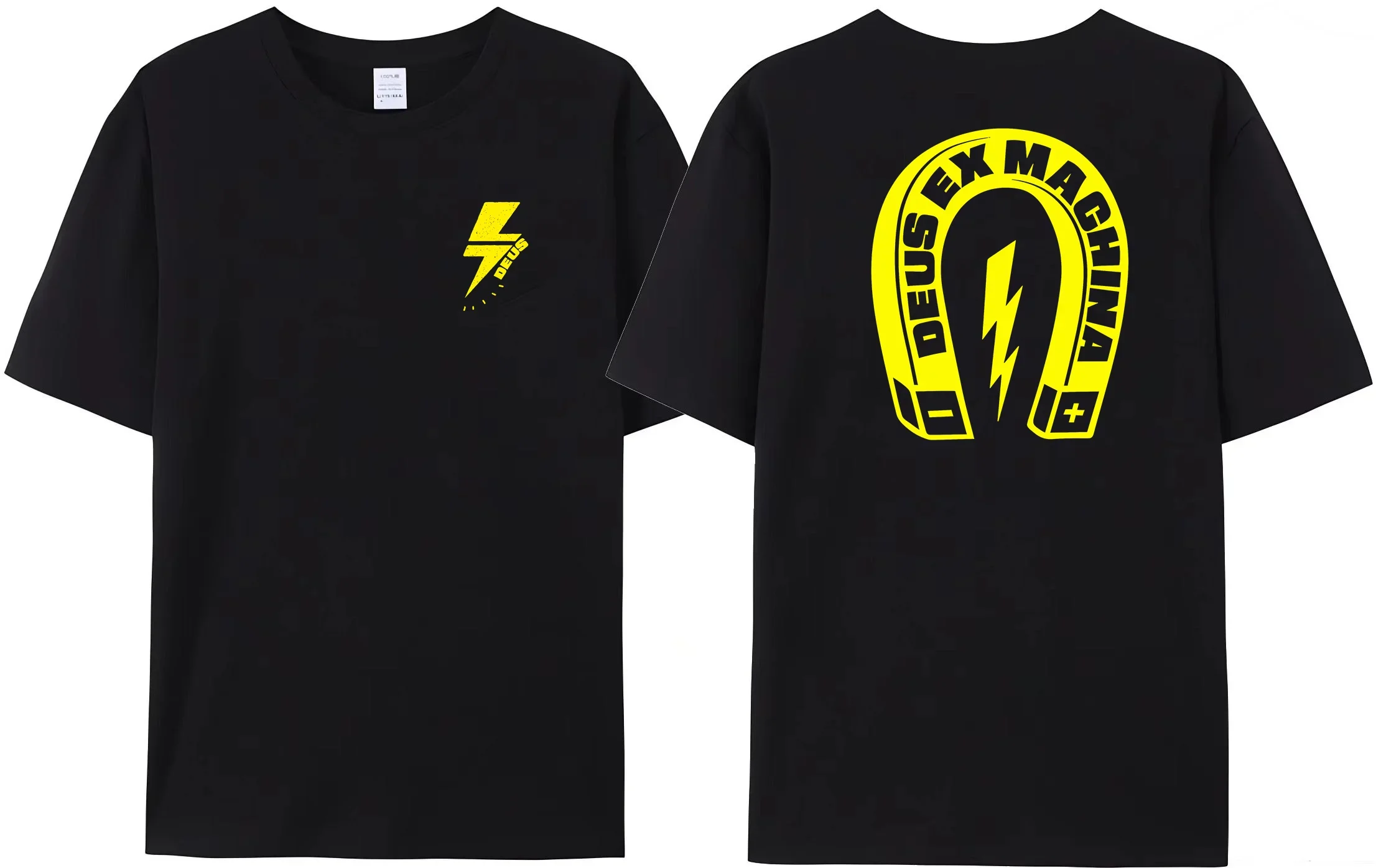 

2024 magnet lightning deus device black t-shirt yellow ex machina magnet punk street ladies pure cotton short sleeve