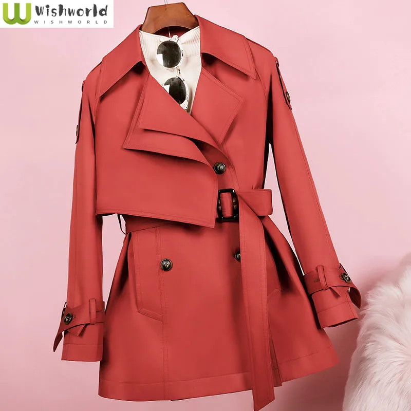 2022 Spring and Autumn New Korean Fashion Casual Mid Length Windbreaker Women's Loose Slim Elegant Women's Coat doll collar windbreaker women s mid length over the knee coat loose 2021 new small thin coat spring and autumn