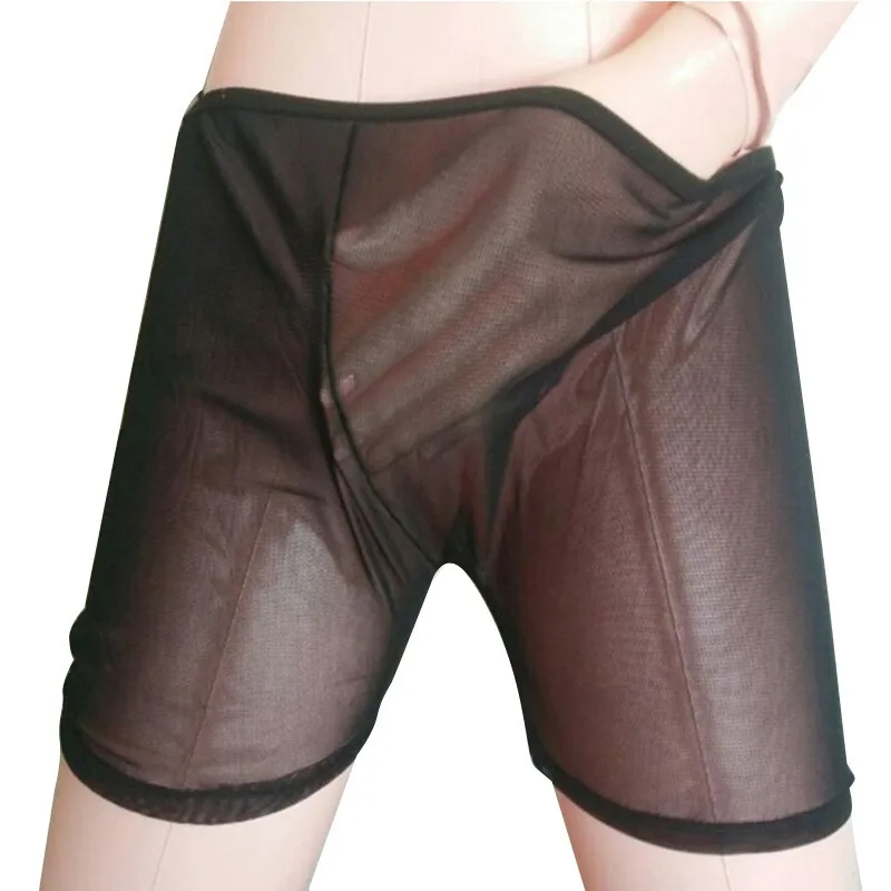 

Sexy Mens See Through Black Mesh Boxer Briefs Transparent Breathable Shorts Loose Casual Underpants Erotic Lingerie Trunks
