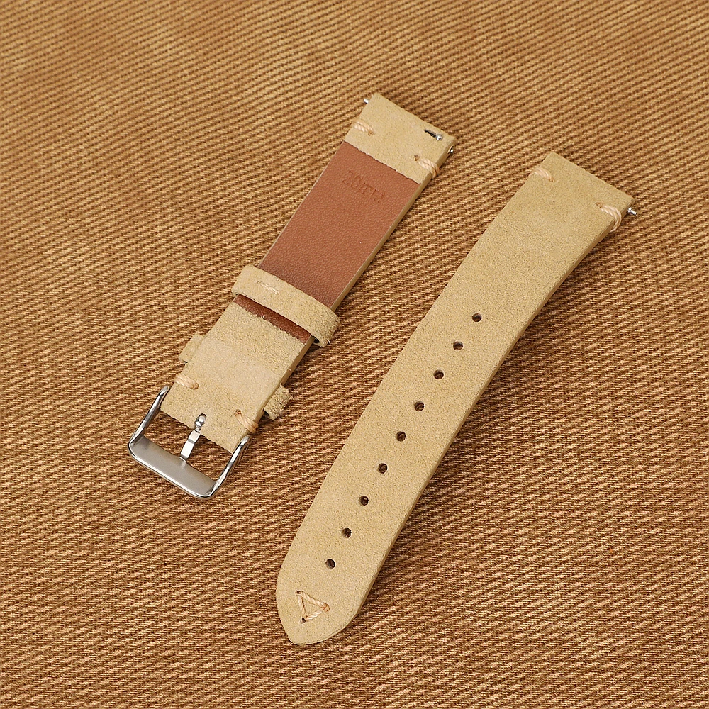 Premium Hand-Sewn Retro Calfskin Suede Watchband - Quick Release Soft Strap