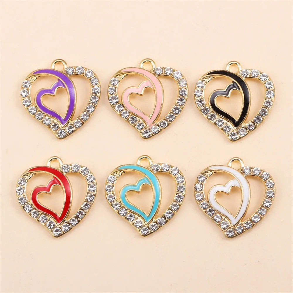10 Stück Mode Legierung Zirkon Liebe Herz Anhänger Frauen Halskette Ohrringe Charme Schmuck Accessoires DIY Herstellung von Bastel materialien