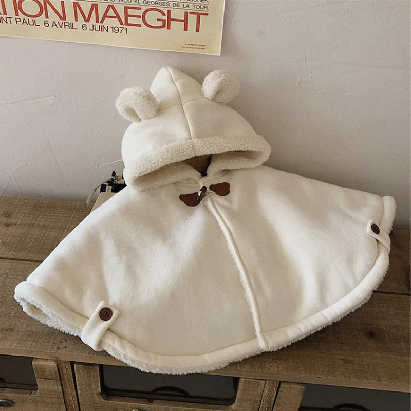 Winter Baby Hooded Cloak Girls Coat Infant Outfits Windproof Coral Fleece Blankets Newborn Solid Thicken Outerwear Baby Clothes