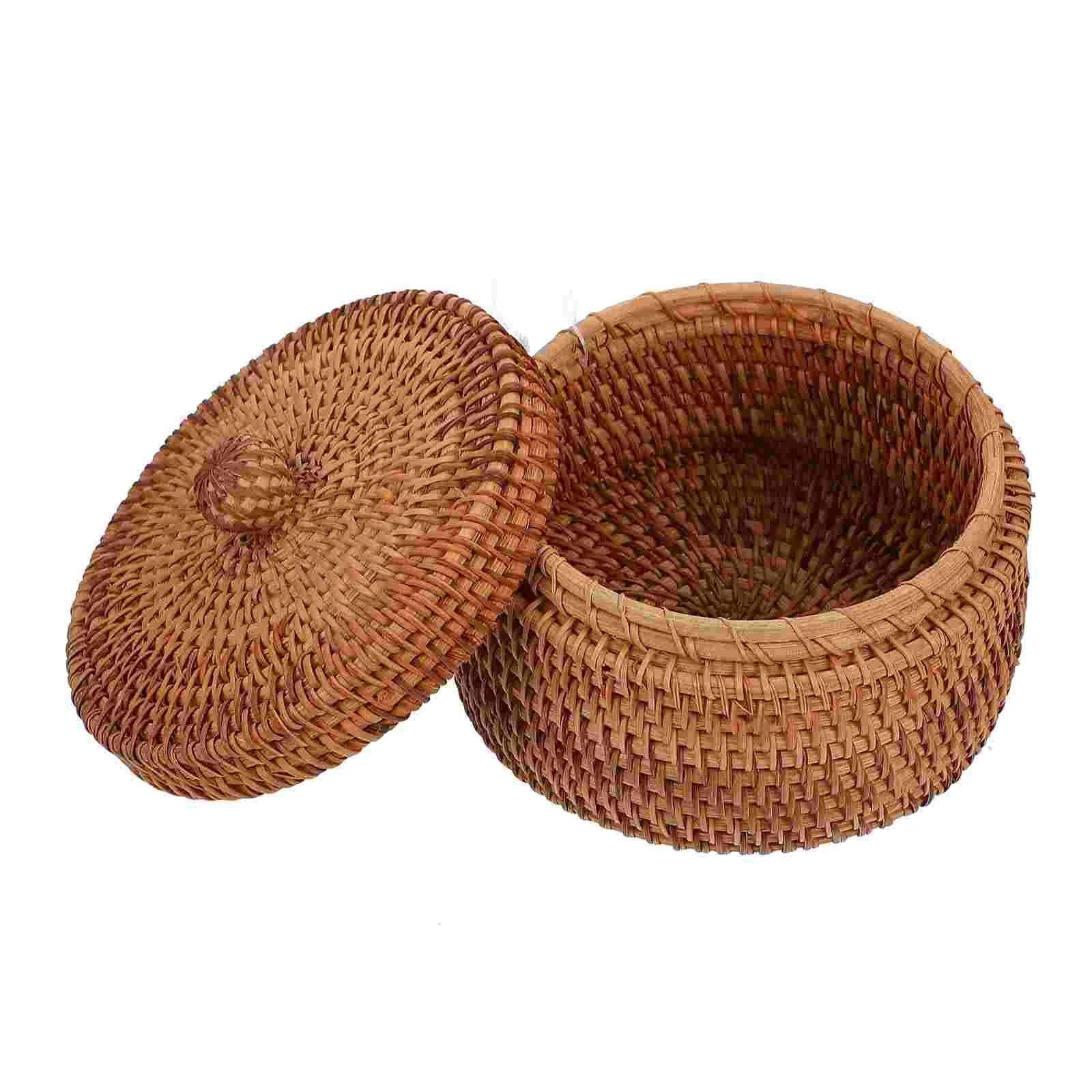 

Small Wicker Basket Lid Round Woven Seagrass Baskets Handmade Rattan Storage Basket Box Boho Straw Fruit Snacks Basket