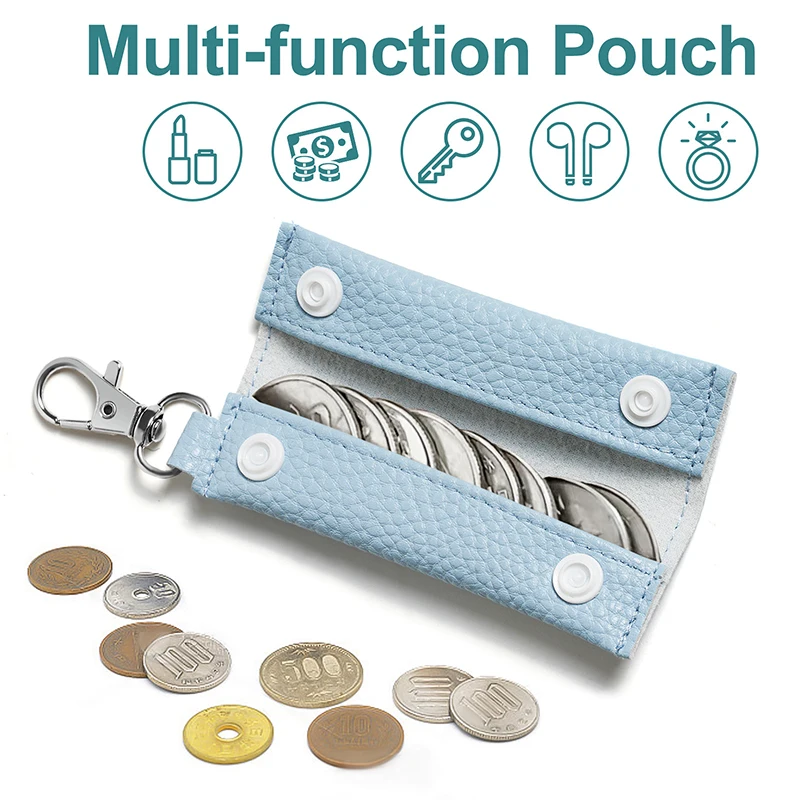 Mini Roll PU Leather Coin Purse Key Ring Organizer Accessories Key Holder Bags Portable Simple Earphone Pouch
