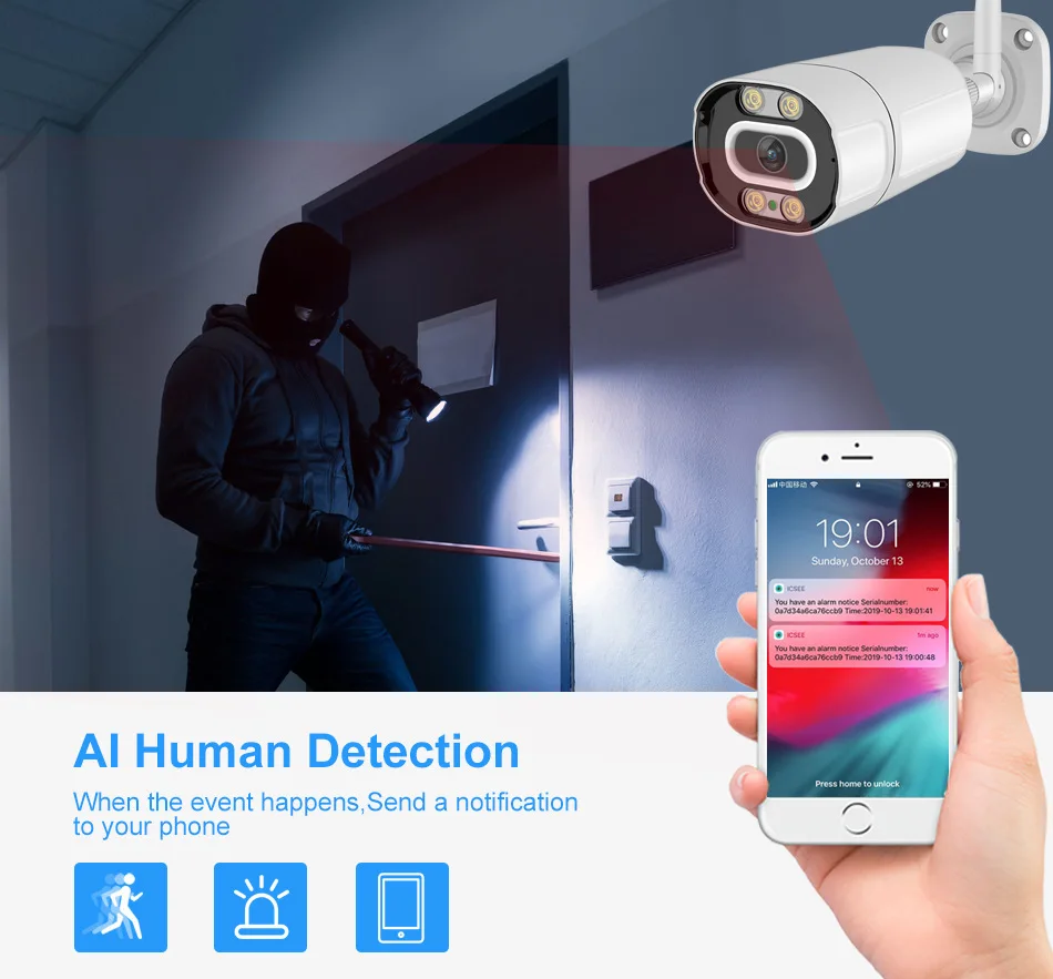 2MP 1080P Tuya APP Full Color IP Bullet Camera AI Humanoid Detection Home Security CCTV Baby Monitor