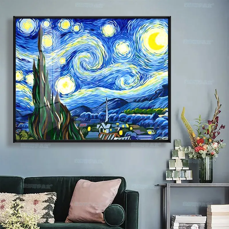 Cross-Stitch Without Photo Frame Van Gogh Starry Night Interactive Animation Handmade Embroidery Living Room Decoration