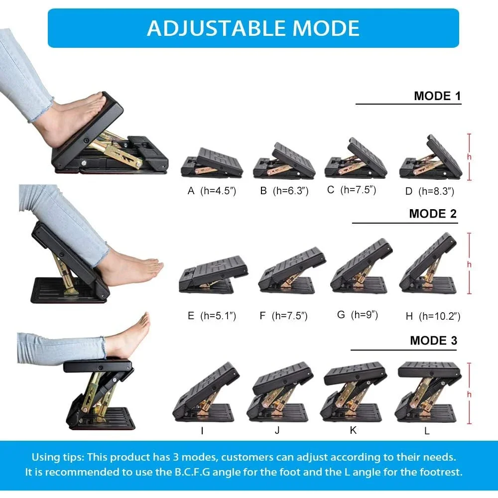 Footrest Adjustable With Removable Soft Foot Rest Pad Max-Load 120Lbs With Massaging Beads For Car Home 4-Level Height