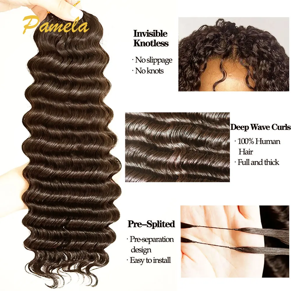 Feather Crochet Human Hair Brown Deep Wave Human Crochet Hair Chocolate Brown Color Curly Crochet Hair Extensions For Woman