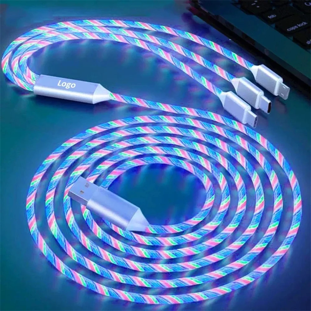 NNBILLI Glowing LED Light 3in1 3A Fast Charging Micro USB Type C Cable For iPhone Samsung Xiaomi Redmi Huawei Phone Accessories Best Sellers In Phones Accessories