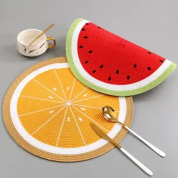 New Watermelon Lemon Drink Coasters PP Woven Round Placemat Cartoon Fruit Dining Table Plate Mat Kitchen Accessories Home Decor