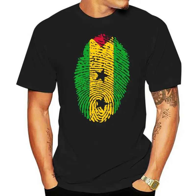 Camiseta de algodón ecológico para hombre, camisa de manga corta con estampado de la bandera de Santo tomo, huella dactilar, cuello redondo, ropa urbana de Hip Hop