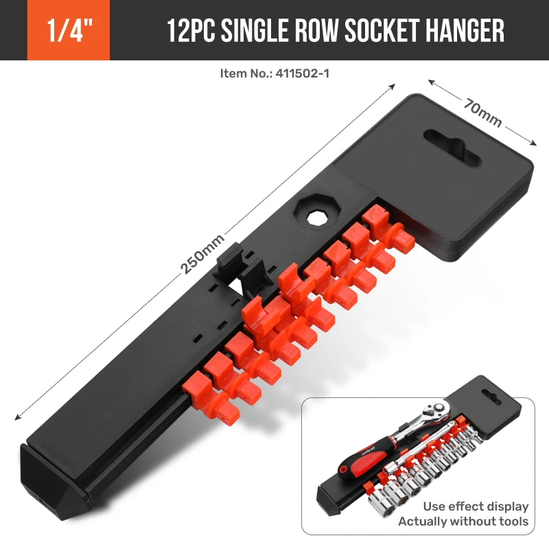 Hi Spec 1/4" 3/8" 1/2" Socket Wrench Storage Rack Rail Holder Portable Black&Red Organizer Home Tool Organizer Cabinet 6