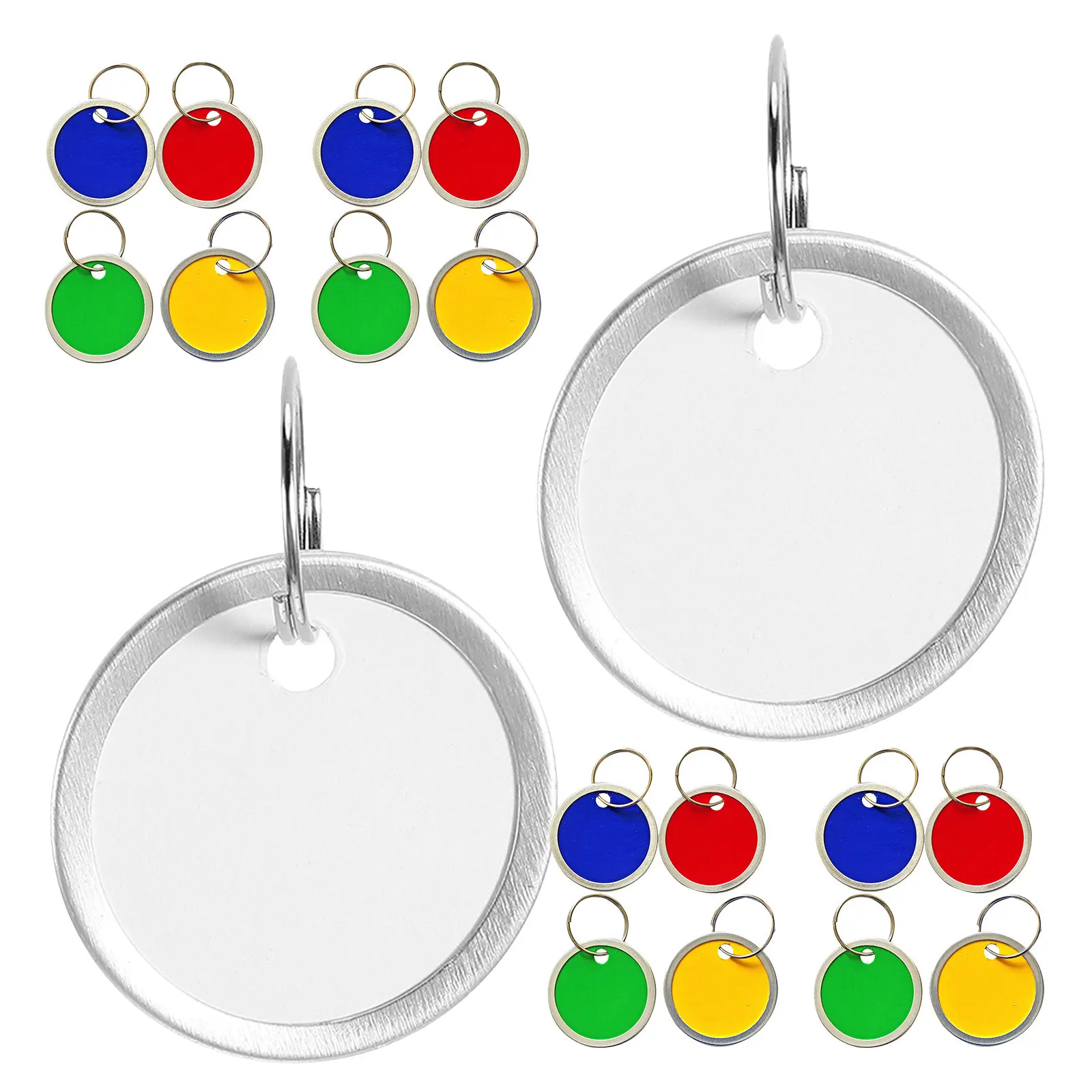 100Pcs 링이있는 빈 키 태그 31Mm 라운드 알루미늄 금속 테두리가있는 키 체인 라벨 키 식별 수하물 정리용