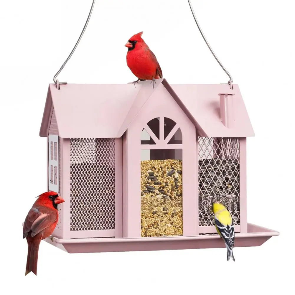 ตัวเลือกสินค้า สวนแขวน House BIRD Feeder 3 ช่องขนาดใหญ่ความจุตกแต่งลานกลางแจ้งด้านนอกโลหะกระรอก Hummingbird Feedin