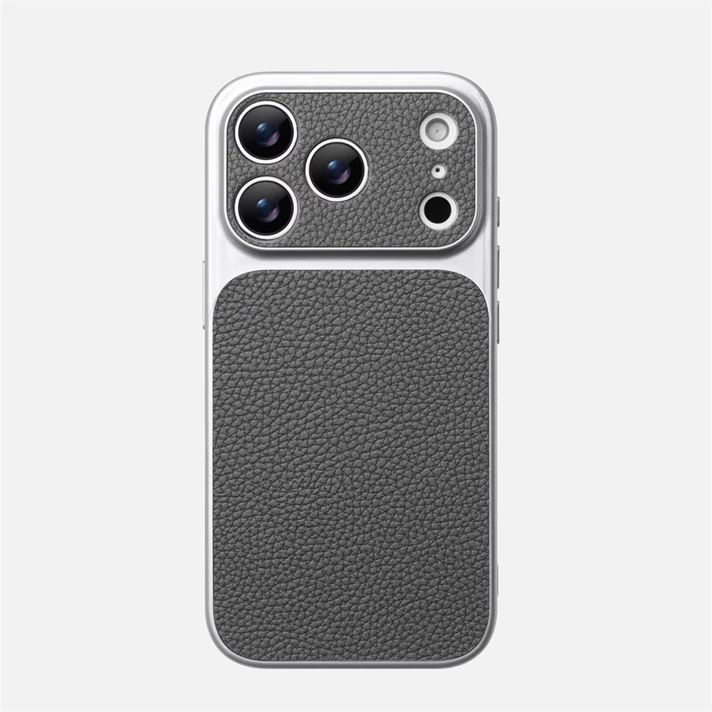 Luxury Lychee Texture Leather Matte Hard Case with Full Lens Protection