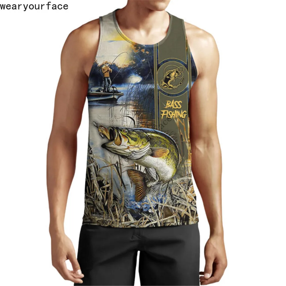 Bass Fishing Tank Top 3d All Over Printed Summer Beach Gym Vest Sleeveless Summer Vacation