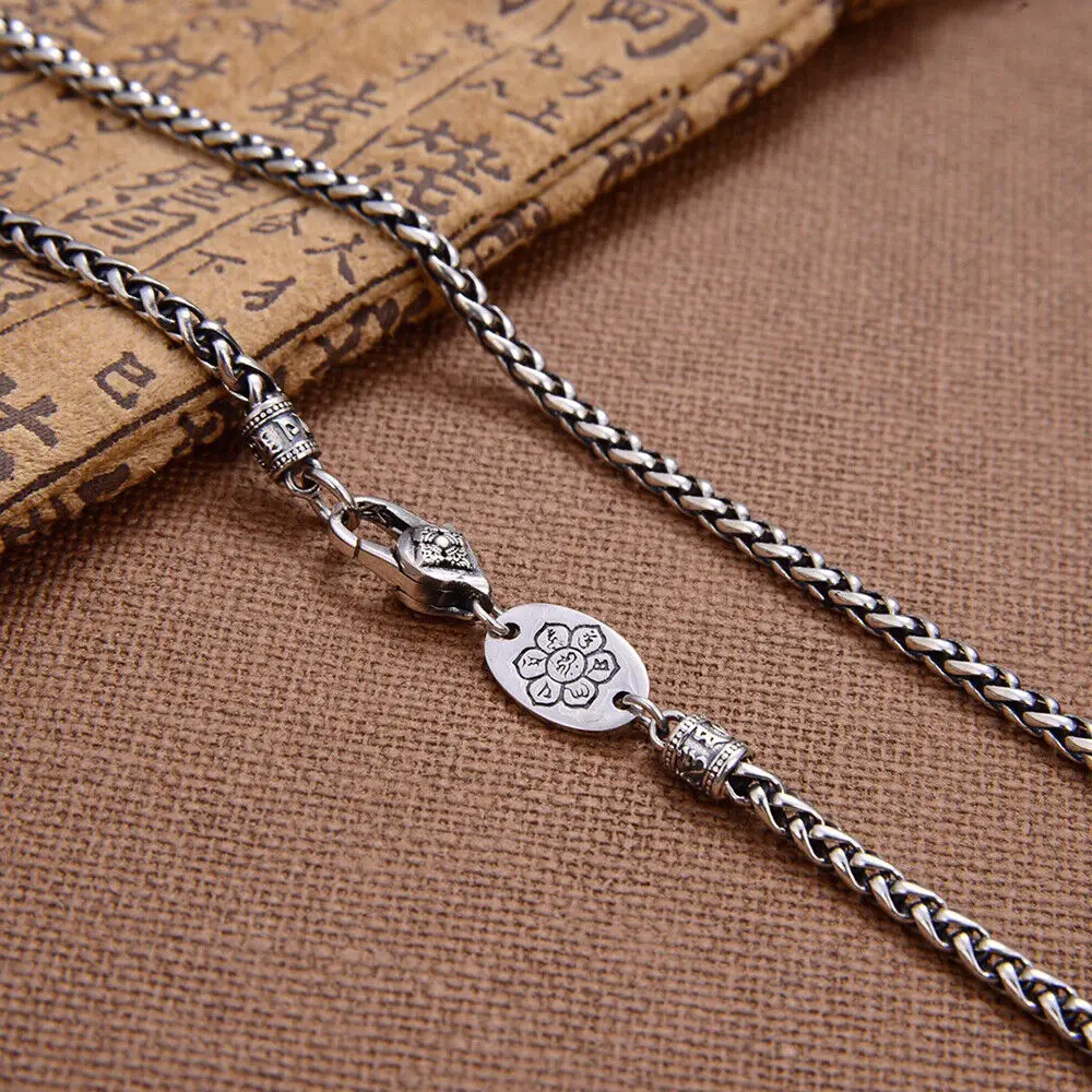

Real 925 Sterling Silver 3mm Wheat Link Chain Necklace S925 19.7"-27.5" S925