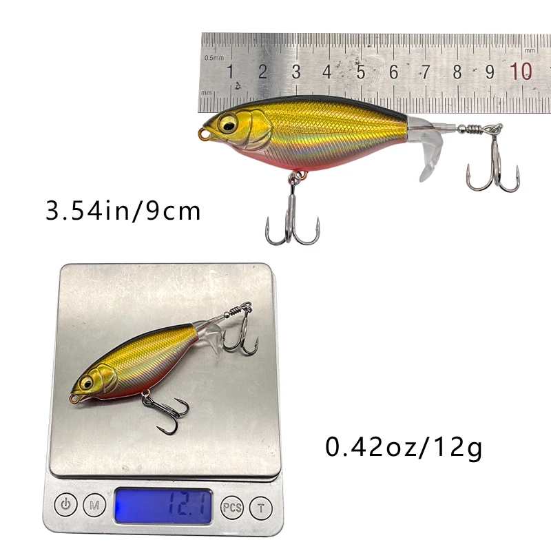 LUHANGT 1 Stück 9cm 12g Rasselnder Flachtauchender Crankbait Künstlicher Wobbler für Barsch und Hecht Harter Köder Angelköder 4 Farben – Detail 8
