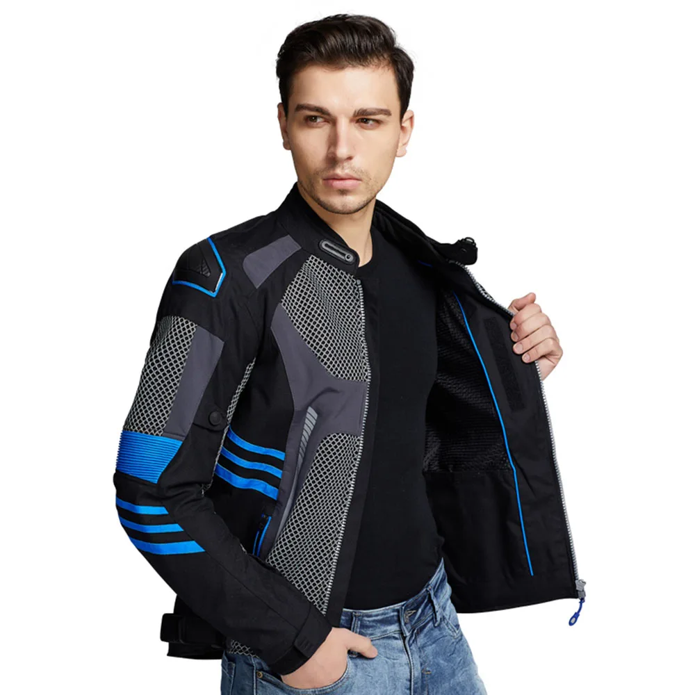 NERVE Mens Anti-drop Wear-resistant Motorcycle Jacket Breathable Mesh Cycling Protection Jackets Reflective Jacket