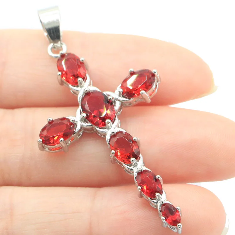 

4.5g Real 925 Solid Sterling Silver Pendant Long Cross Red Blood Ruby White Sapphire Golden Citrine Woman's Engagement