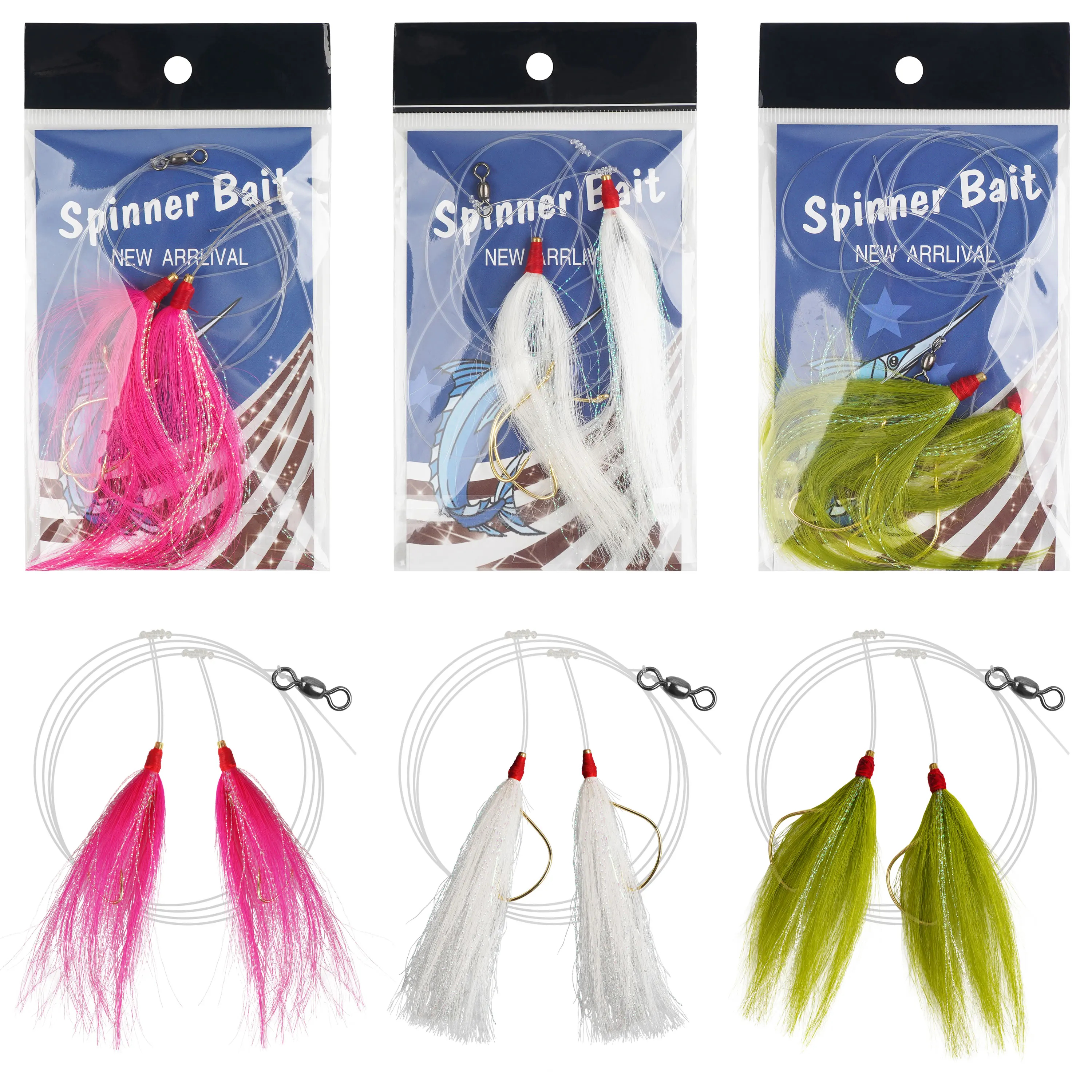 3PacksFlukeFlounderOceanRigBucktailTeaserHookRigsforSaltwater