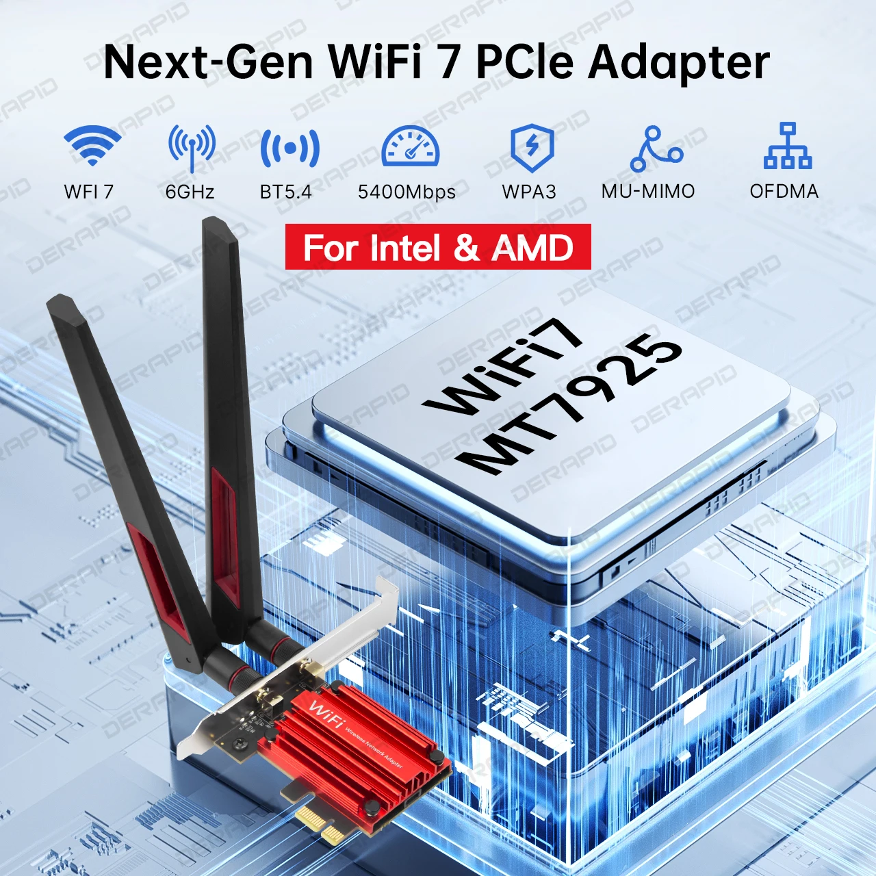 WiFi 7 BE5400 PCIe 네트워크 카드 MT7925 칩 블루투스 5.4 2.4G/5G/6GHz Windows 11/10용 게임 스트리밍 BE200과 유사