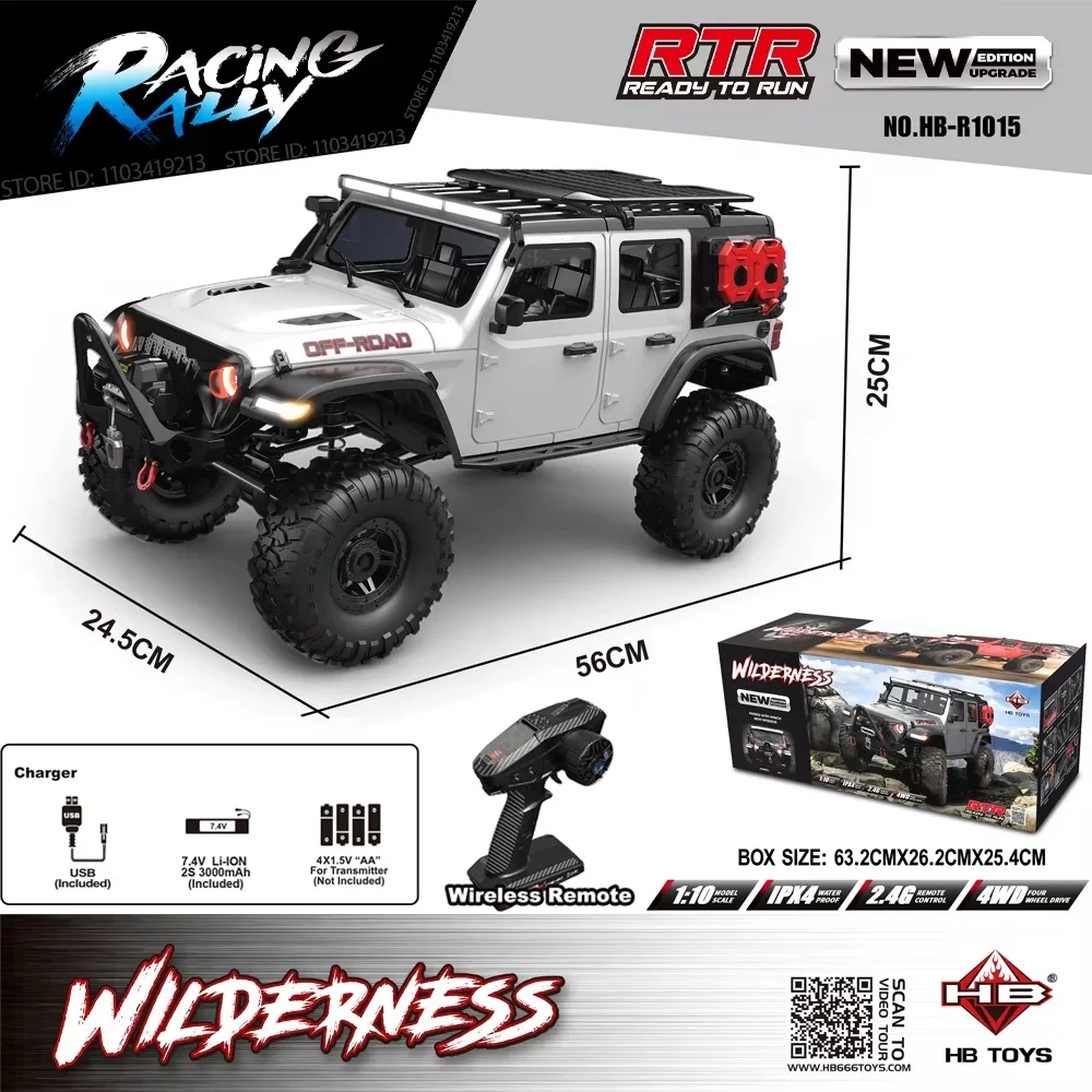 2025 New Upgrade HB-R1011 Jeep Rubicon Recon Rc Car 1:10 Full Scale Model Climbing Car High Speed Off-Road Vehicle 6